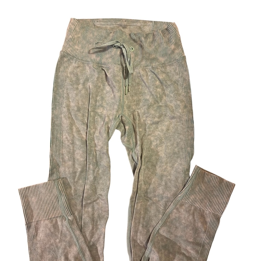 Pink Seamless High Waist Ribbed Leggings - Olive Green